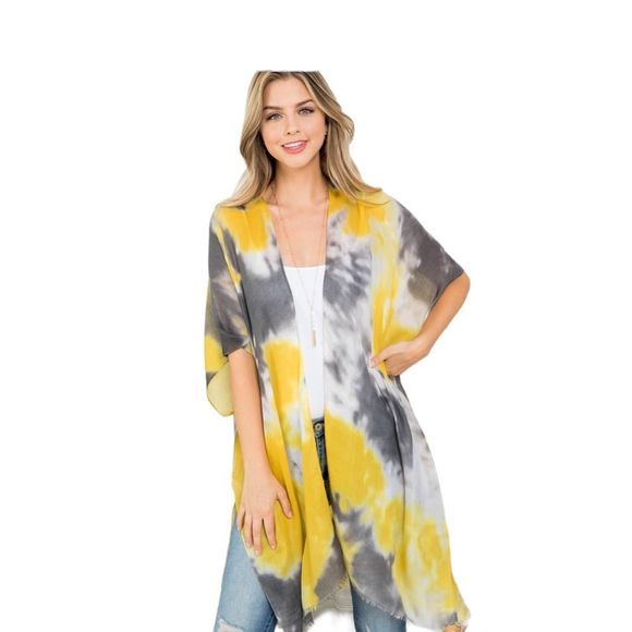 Sweaters - TIE DYE TWO TONE OPEN FRONT KIMONO - ONE SIZE